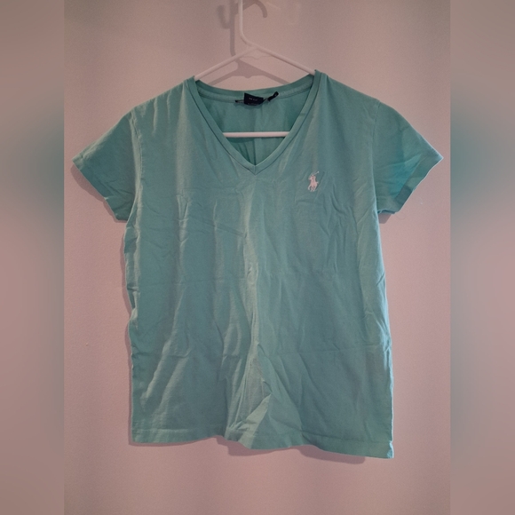 Ralph Lauren Aqua V-Neck Short Sleeve Tee - Picture 1 of 4